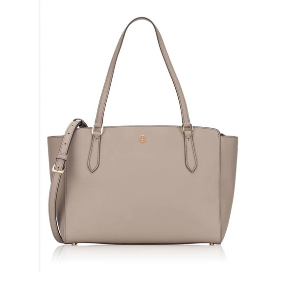 Tory Burch Women's 64188 Emerson Small Top Zip Saffiano Leather Tote French Gray - Picture 1 of 12